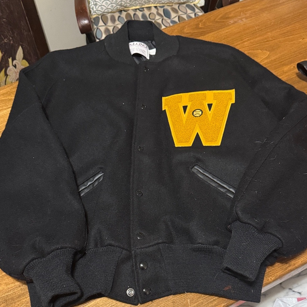 Black Wool Letterman Jacket with Gold 'W' Patch